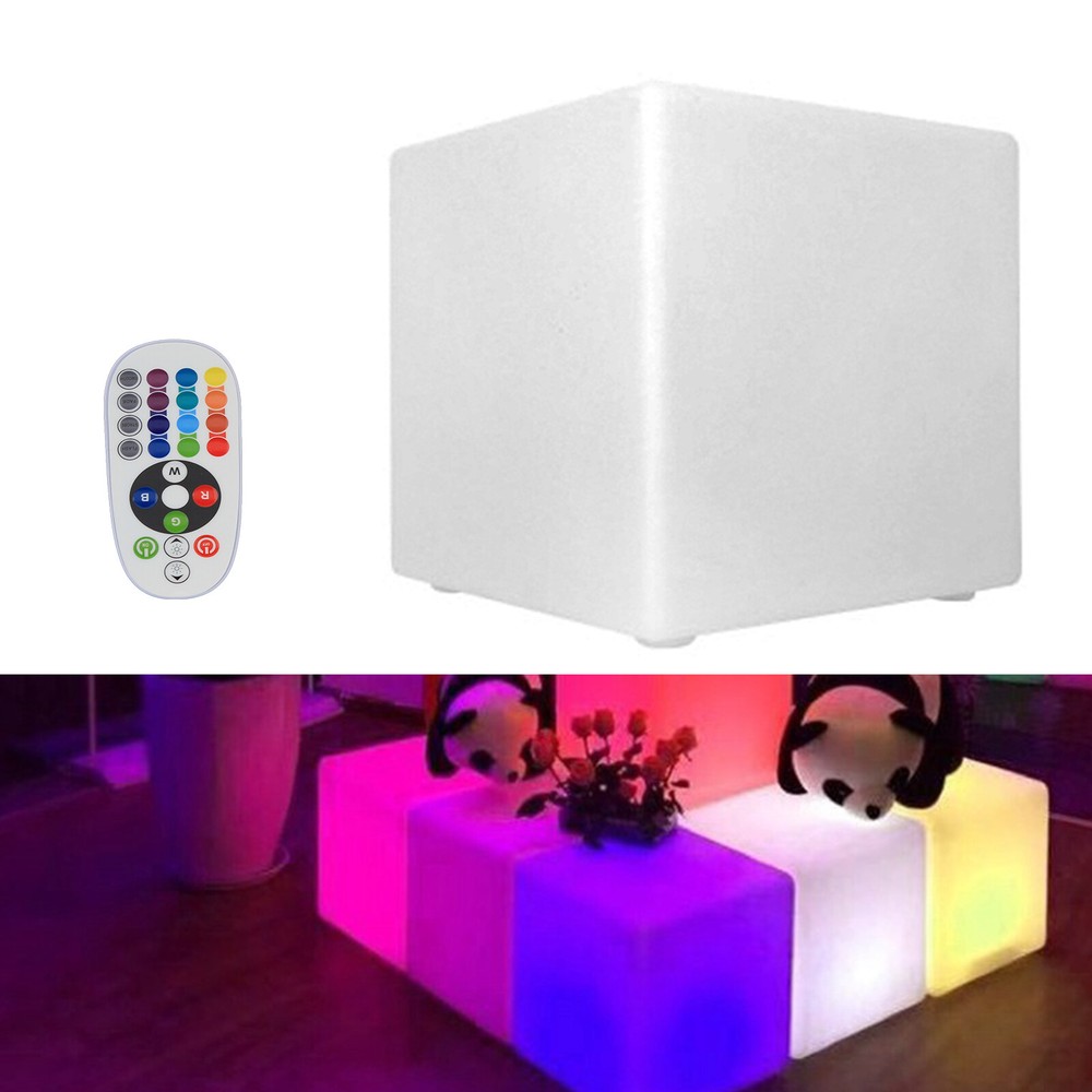 16" LED Cube Light Pub Bar Stool 16 RGB Colors Changing Chair w/Remote Control