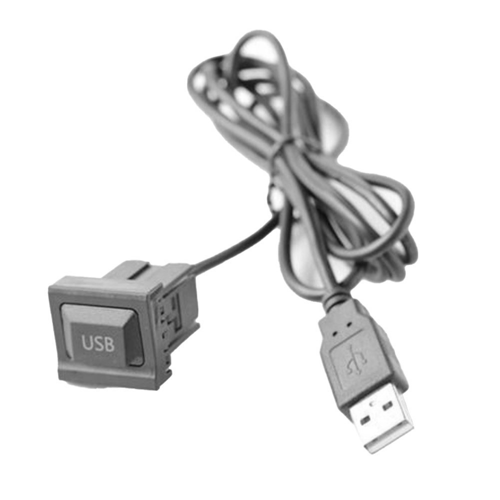 Black Car Dash Flush Mount USB Port Panel with Dual Extension Adapter Cable
