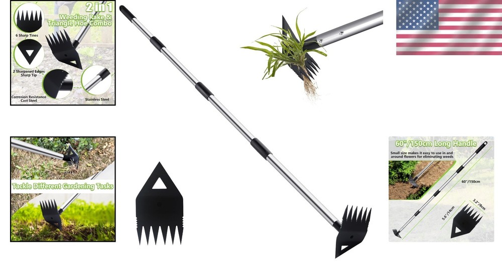 Versatile 2-in-1 Weeding Rake & Hoe with Long Handle - Ultimate Gardening Tool