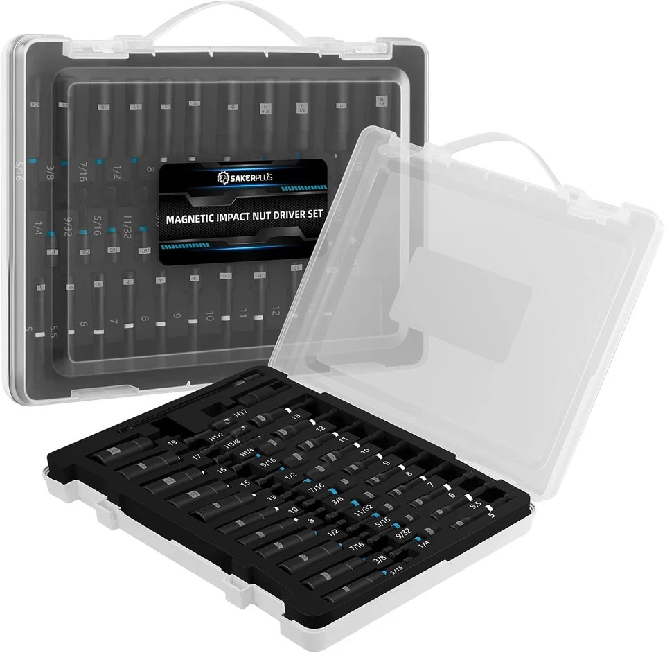 Magnetic Impact Nut Driver Set, Socket Set with Deep Driver Bit, Metric/Sae Sock