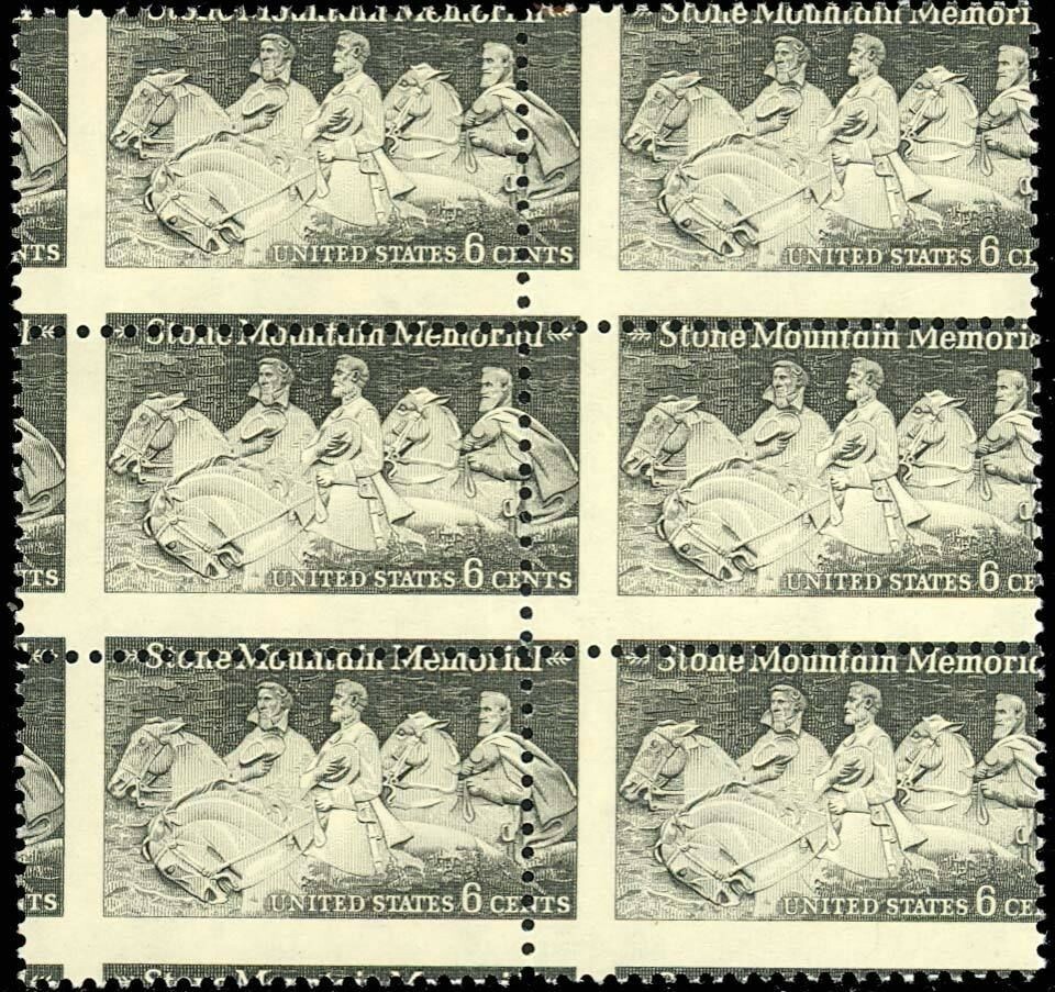 1408, MISPERFED ERROR BLOCK OF SIX - 6¢ STONE MOUNTAIN