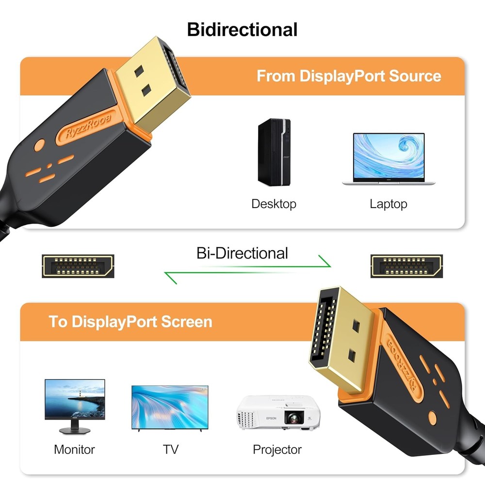 Short DisplayPort Cable 1 FT, 2-Pack DP to Cables, 4K Display 1 Orange