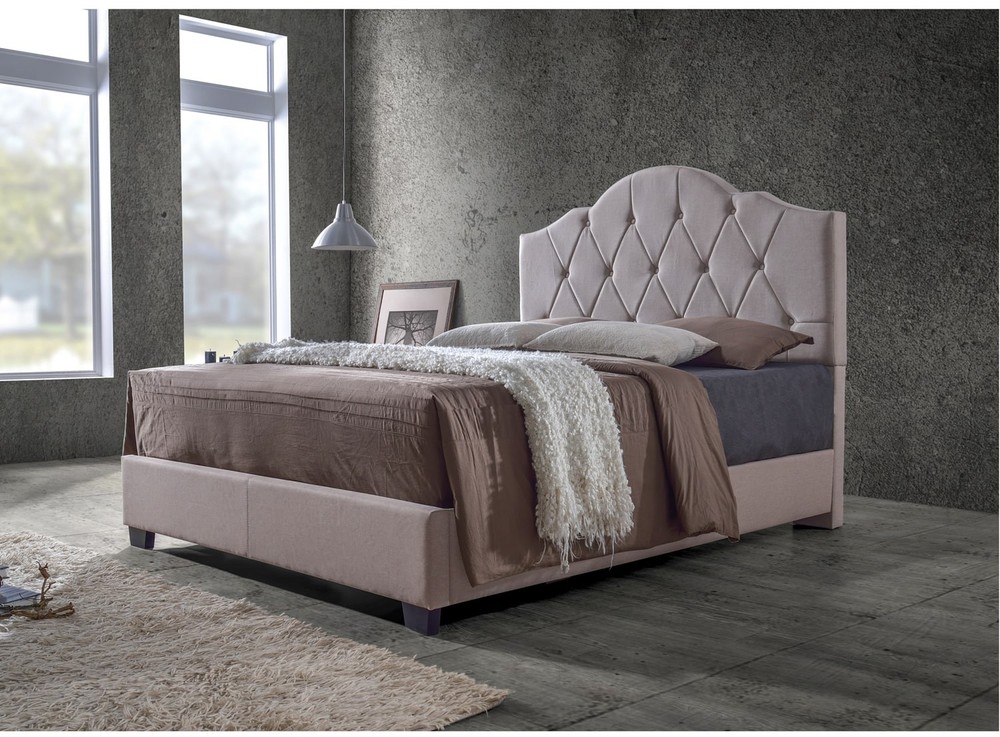 Traditional Tufted Bed Frame Brown Fabric Upholstered Button King Size Bedroom
