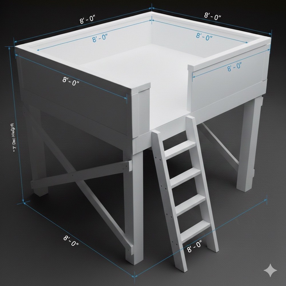 DIY 8ft x 7ft Loft Bed /Storage Platform Plans - Lightweight Space-Saving Design