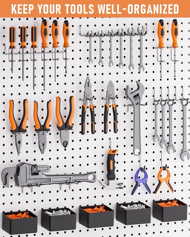 278PCS Pegboard Organizer Kit for Garage Wall Storage Tool Hooks Bins