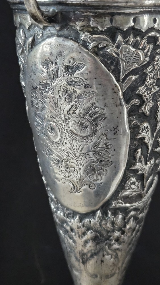 Large Genuine Antique Middle Eastern Solid Silver Vase Tree Of Life Design