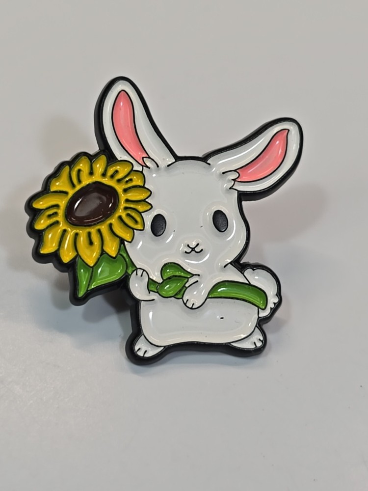 Bunny Rabbit With Yellow Flower Lapel Pin