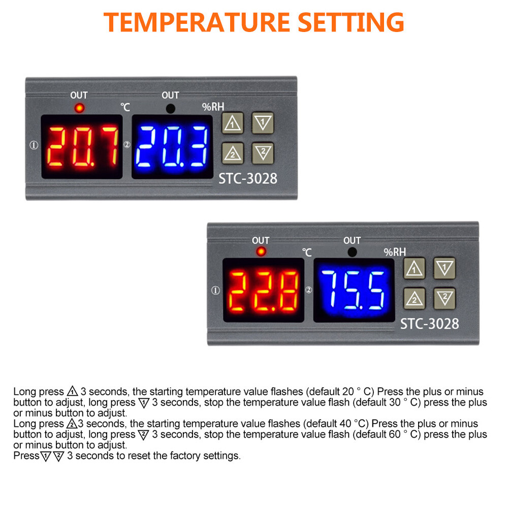 STC-3028 DC 12V Digital Temperature Humidity Controller Thermostat Dual Display