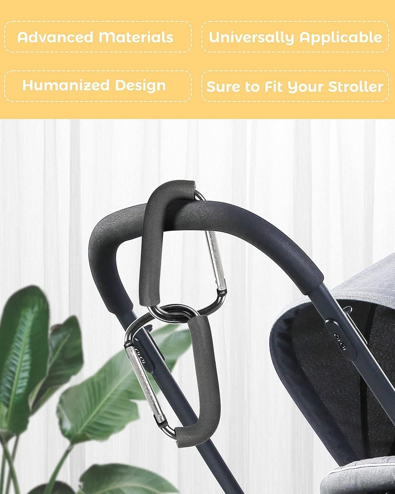 Stroller Hooks, 6.3" Large Stroller Clip, 2 Pack Stroller Hooks for Hanging Bags
