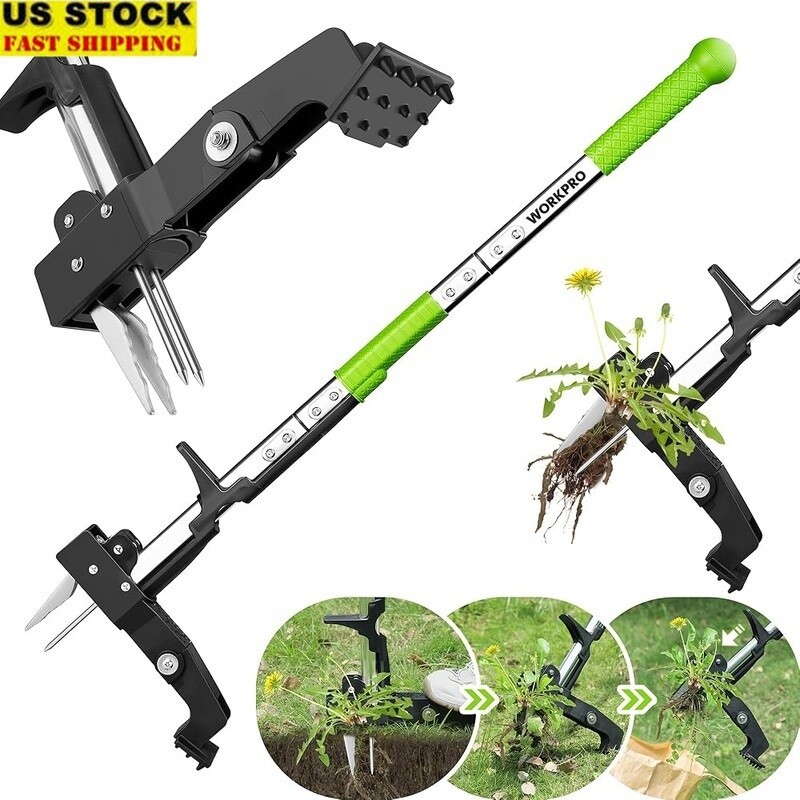 Weed Puller Tool Stand Up Dandelion Weeder Long Handle 4 Claws Root Remover New