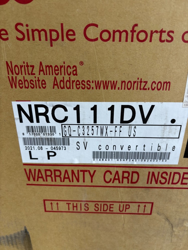 Noritz NRC111-DV-LP 11.1 GPM 199,900 BTU Tankless Water Heater Liquid Propane LP