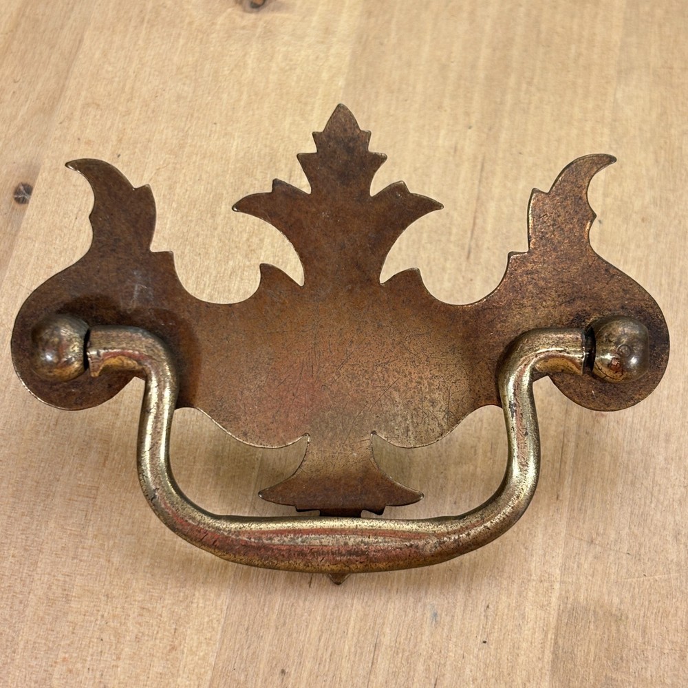 Pair Antique Brass Chippendale Style Batwing Drawer Pulls, 3.5"w