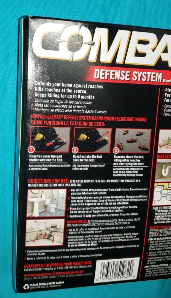 COMBAT MAX Defense System Large Roach Killing Bait & Gel - 12 Stations 1 Syringe