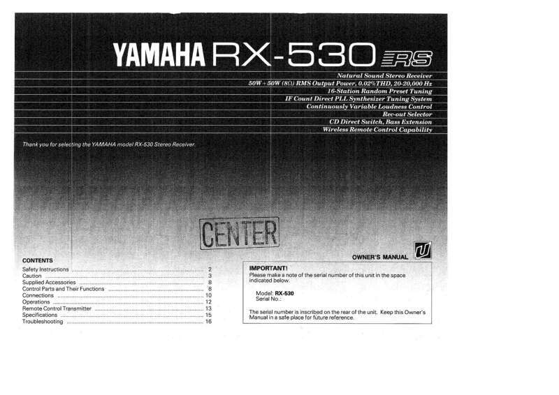 Yamaha RX-530 Receiver Owners Manual