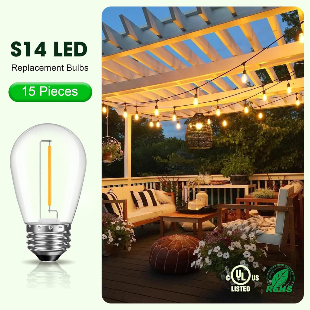LED S14 Replacement Light Bulbs for Outdoor String Lights, 1W Shatterproof Ediso