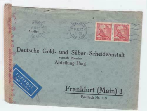 sweden 1942  geoffnet censor stamps cover ref r15603