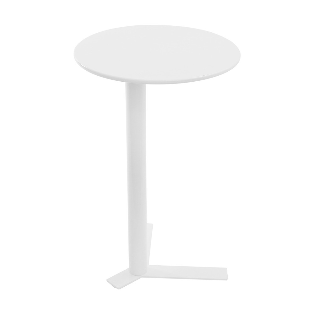 White Iron Round Side Table Modern Couch End Table Nightstand With Y-shaped Base