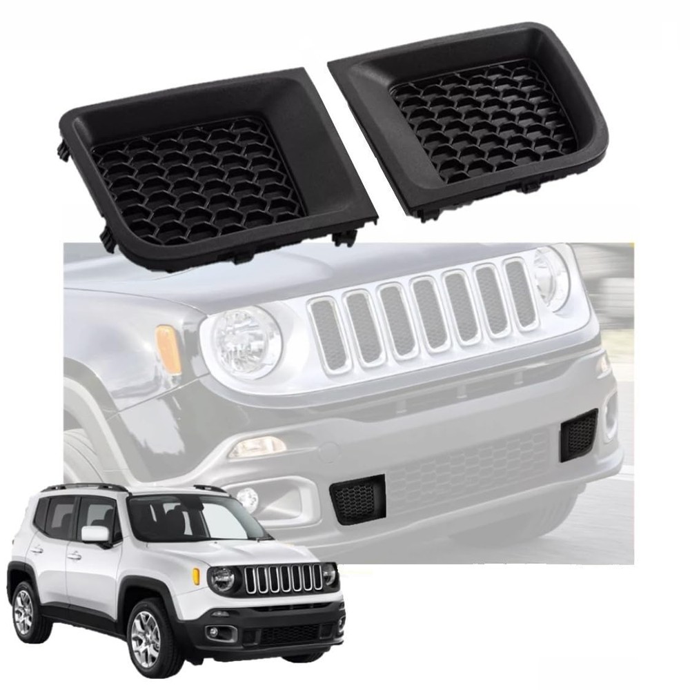 Front Bumper Grille Insert 15-18 Jeep Renegade Black Pair