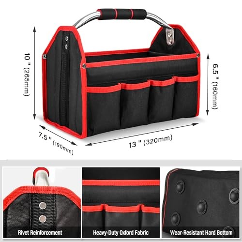 13 Inch Tool Bag, Foldable Open Top Tool Bag with Stiff 13-Inch | Foldable