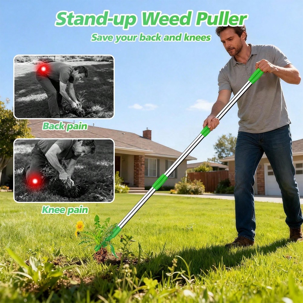 Stand Up Weed Puller 50" Adjustable Stainless Steel Heavy Duty Weeder