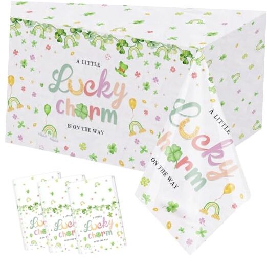 3 Pack St.Patrick's Day Baby Shower Tablecloth, Disposable Plasticable A
