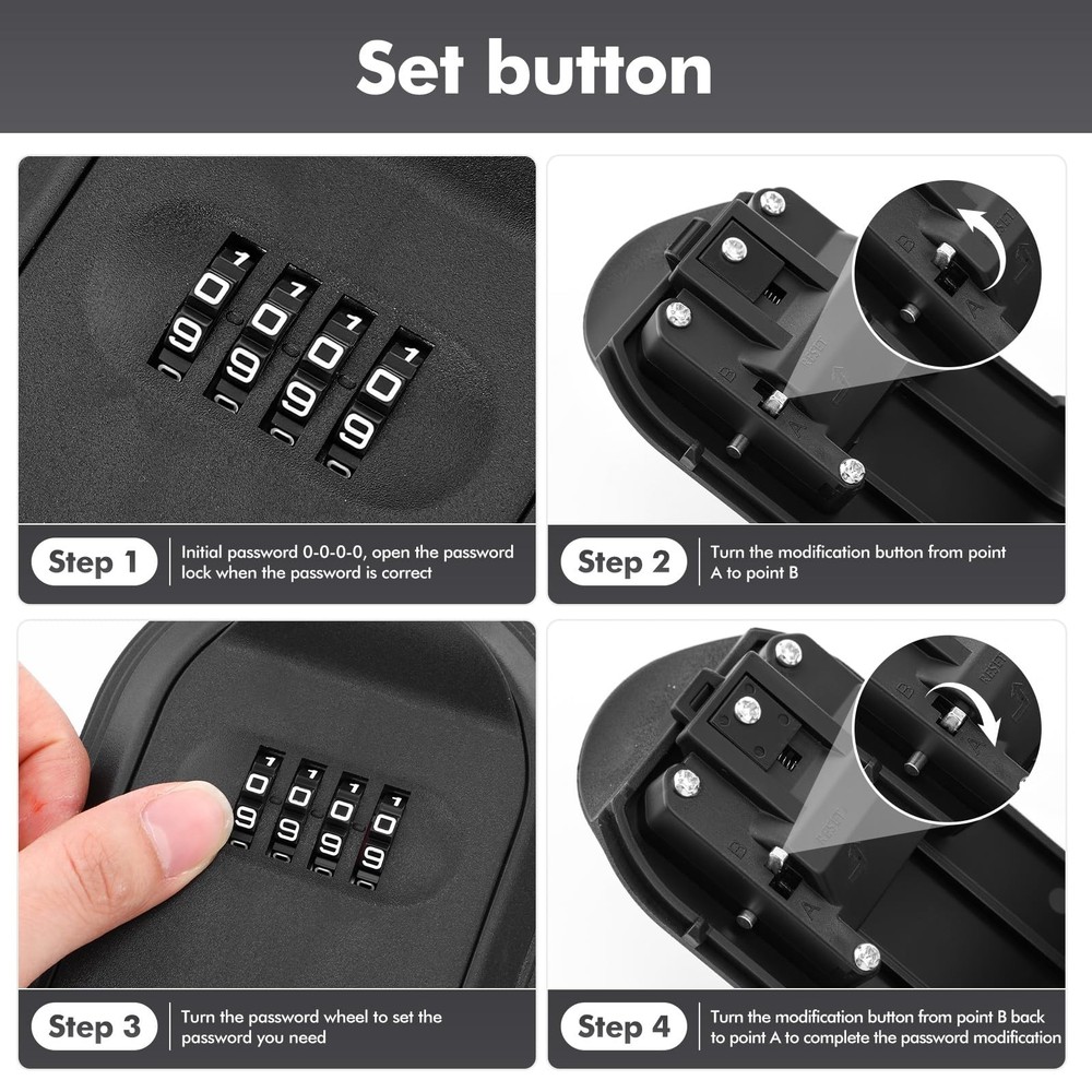 2 Pcs Lock Box for Keys with Code, Wall Mount Key Lock Box 4 Digit Combinatio...
