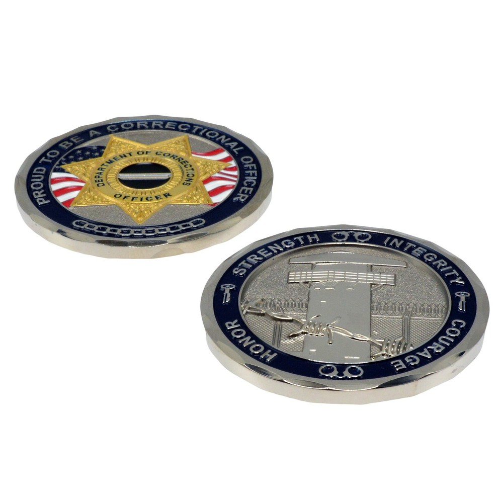 Corrections Officer 7 PT Badge Challenge Coin Thin Gray Line Prisons Core Values