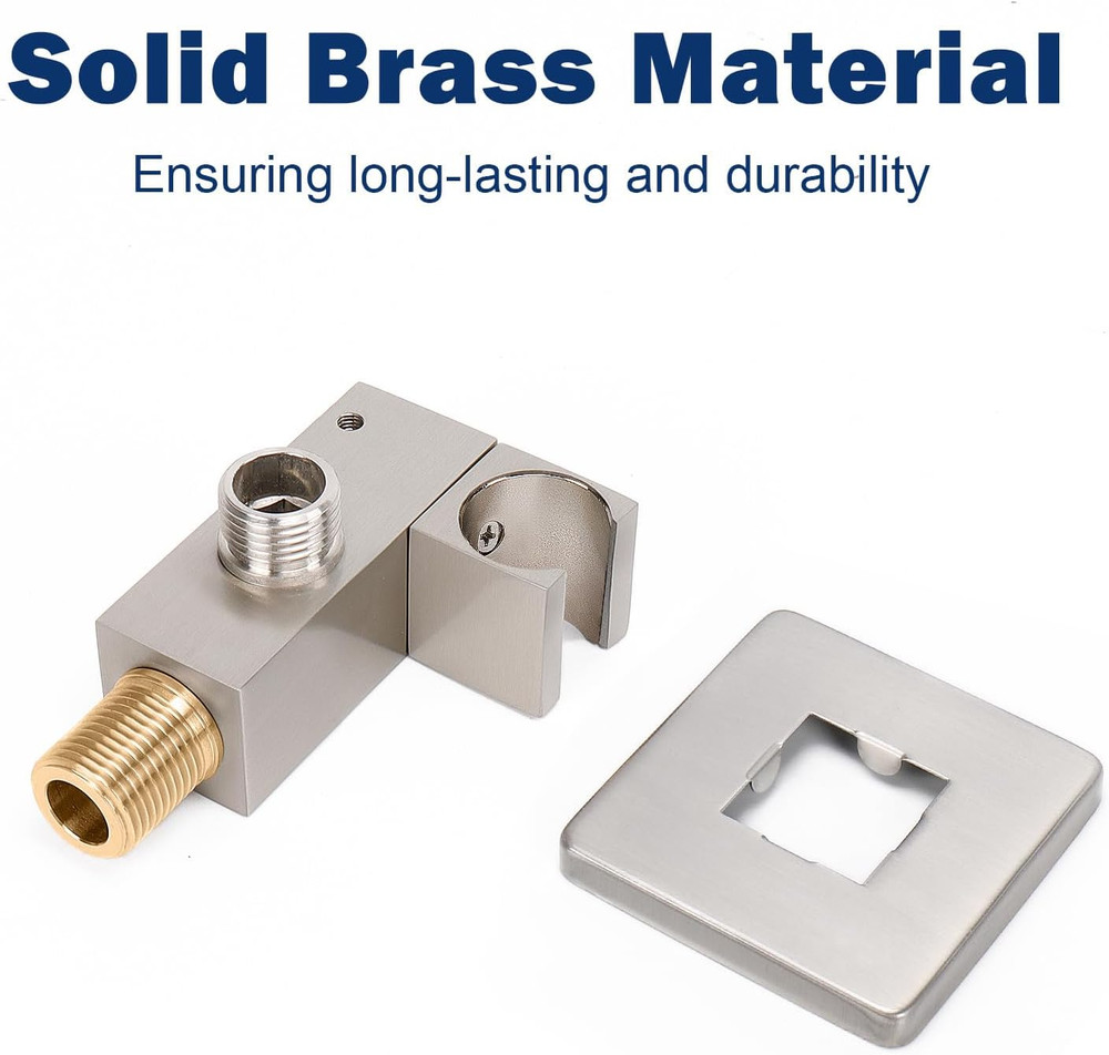 Wall Supply Elbow with Handheld Shower Holder - Solid Brass Square Shower Bracke