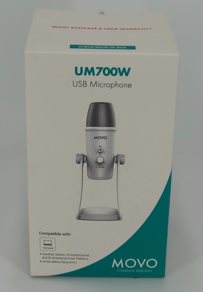 Movo UM700W White Desktop USB Microphone for Computer , 4 Pickup Patterns