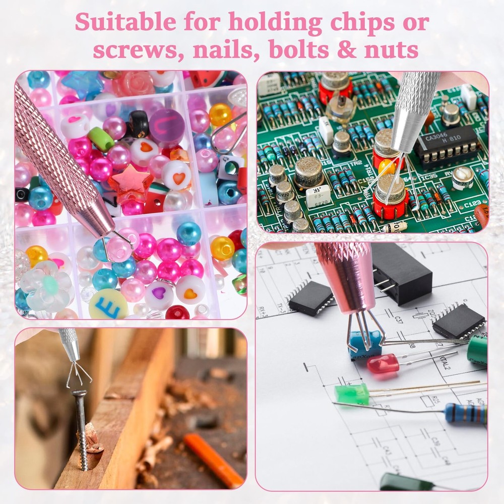 cobee 2 Pcs Piercing Ball Grabber Tool, Changing Tools Silver+Pink