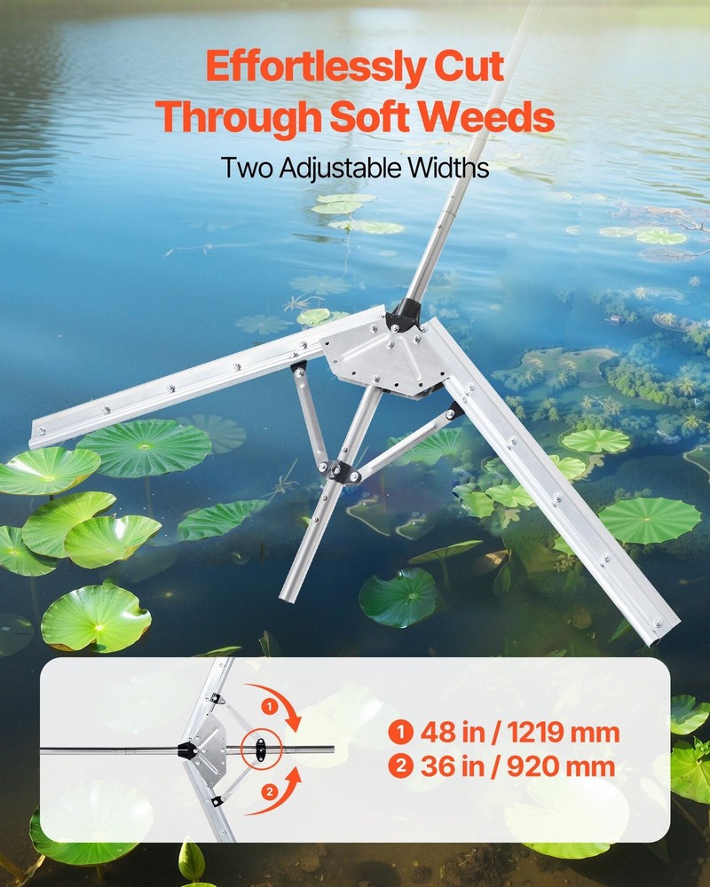 48in Rust-Resistant Lake Weed Cutter w/ Adjustable Width & 30ft Nylon Rope