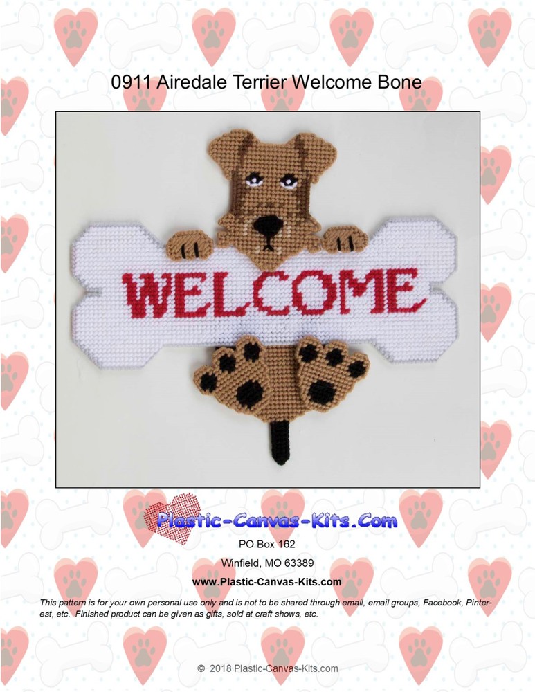 Airedale Terrier and Bone Welcome Sign- Plastic Canvas Pattern or Kit