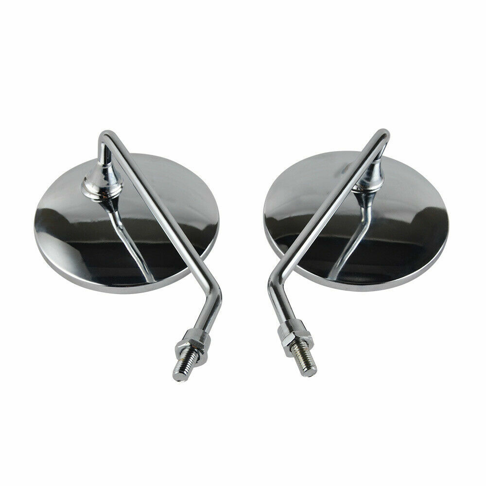 Pair Universal Round Long Stem Motorcycle Mirrors 10mm Chrome Left + Right