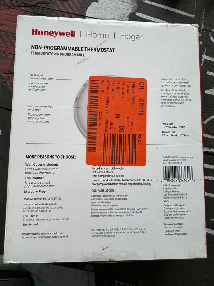 Honeywell CT87N Non- Programmable Thermostat - White