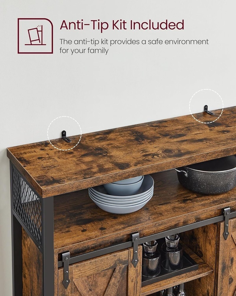 Buffet Storage Cabinet Sideboard with 2 Sliding Barn Doors Adjustable Shelves