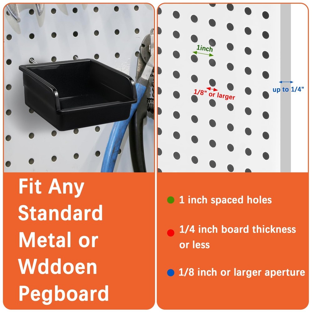 20 Pack Pegboard Bins With Metal Hooks, Black Pegboard Storage Bins, Pegboard...