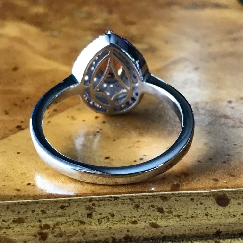 Natural Orange Garnet Sterling Silver Teardrop Ring Size 10