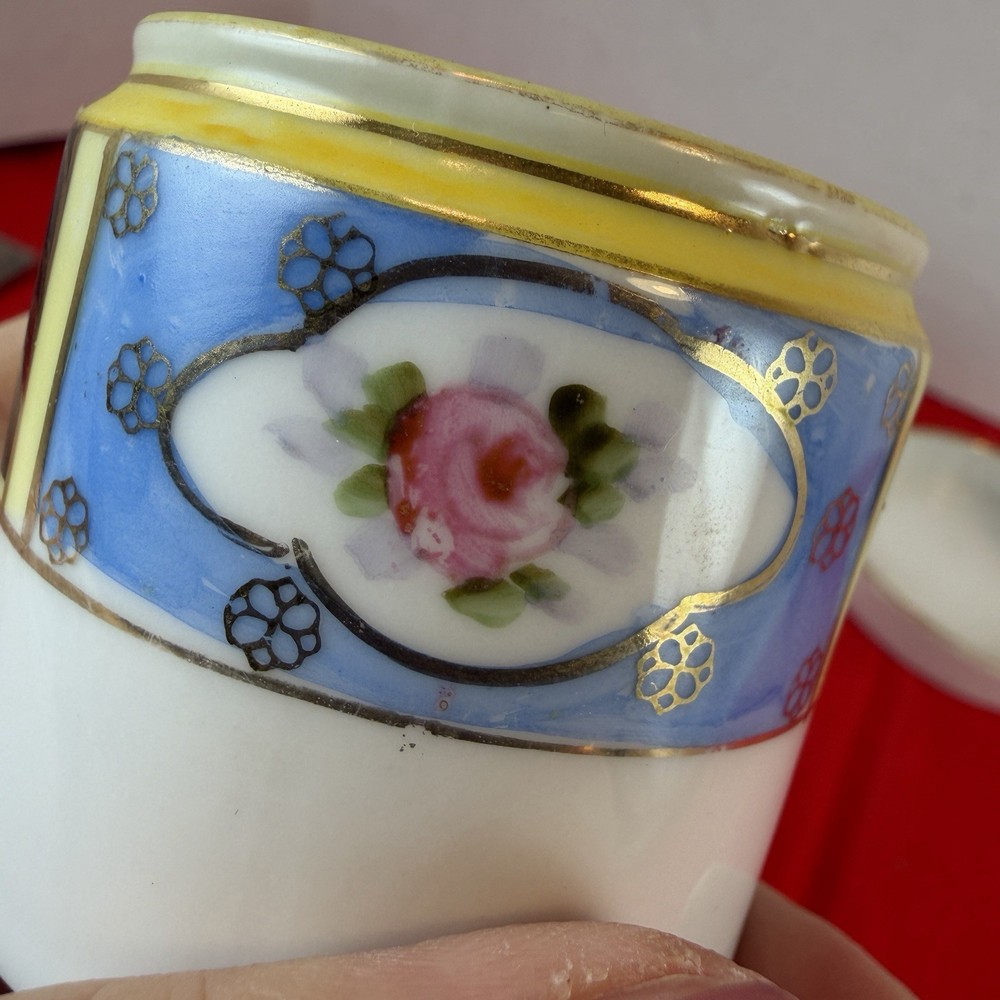 Noritake Lusterware Hand Painted Condiment Set Salt Pepper Jar Spoon Plate 6 Pc