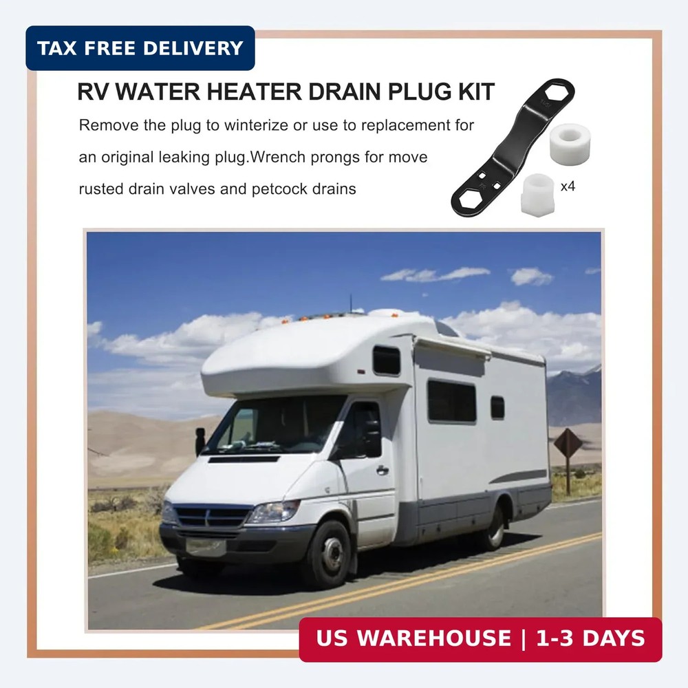 RV Water Heater Drain Plug Kit Include Wrench & 4 Pieces 1/2" NPT RV Heater Wate