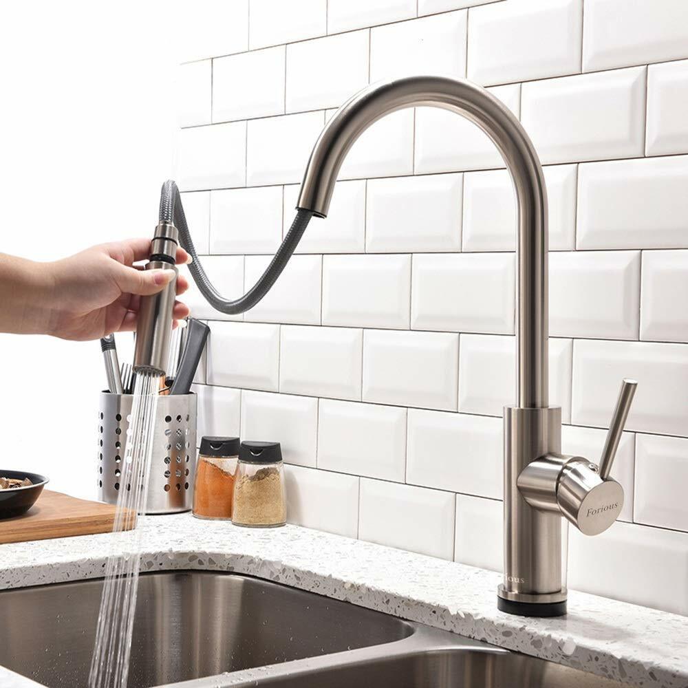 Automatic Touch Sensor Kitchen Faucet Sink Pull Out Sprayer Brushed Nickel Tap