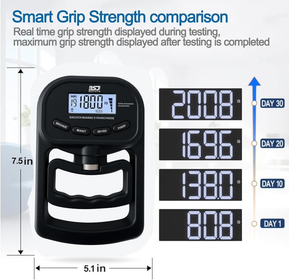 Hand Grip Strength Tester Trainer 396Lbs/180Kg Dynamometer LCD Display Ideal Use