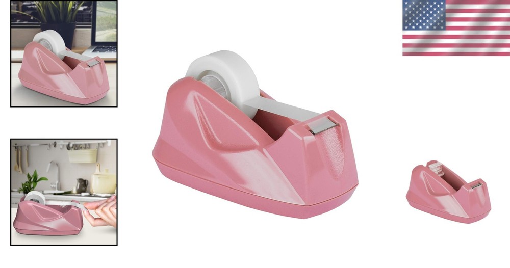 Durable Office Tape Dispenser - Pink, Stainless Steel Blade, Easy Loading, 6"L