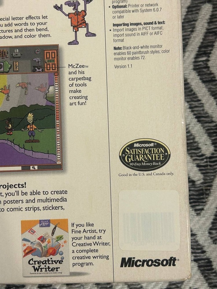 Microsoft Fine Artist Macintosh Software Boxed Promo Sample Missing Disk 1