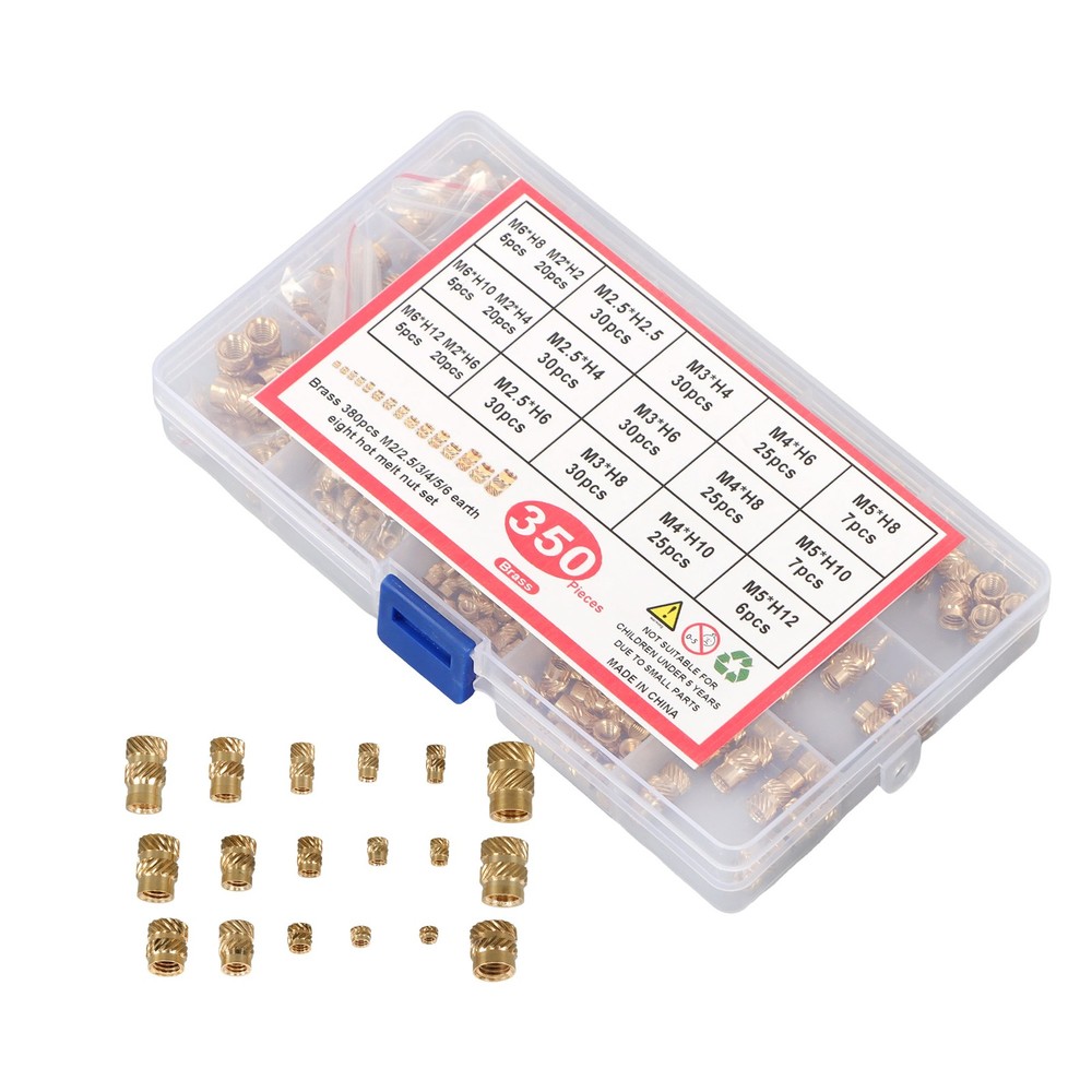 M2 M2.5 M3 - M5 M6 Threaded Inserts, 350Pcs Female Thread Knurled Nuts Kit