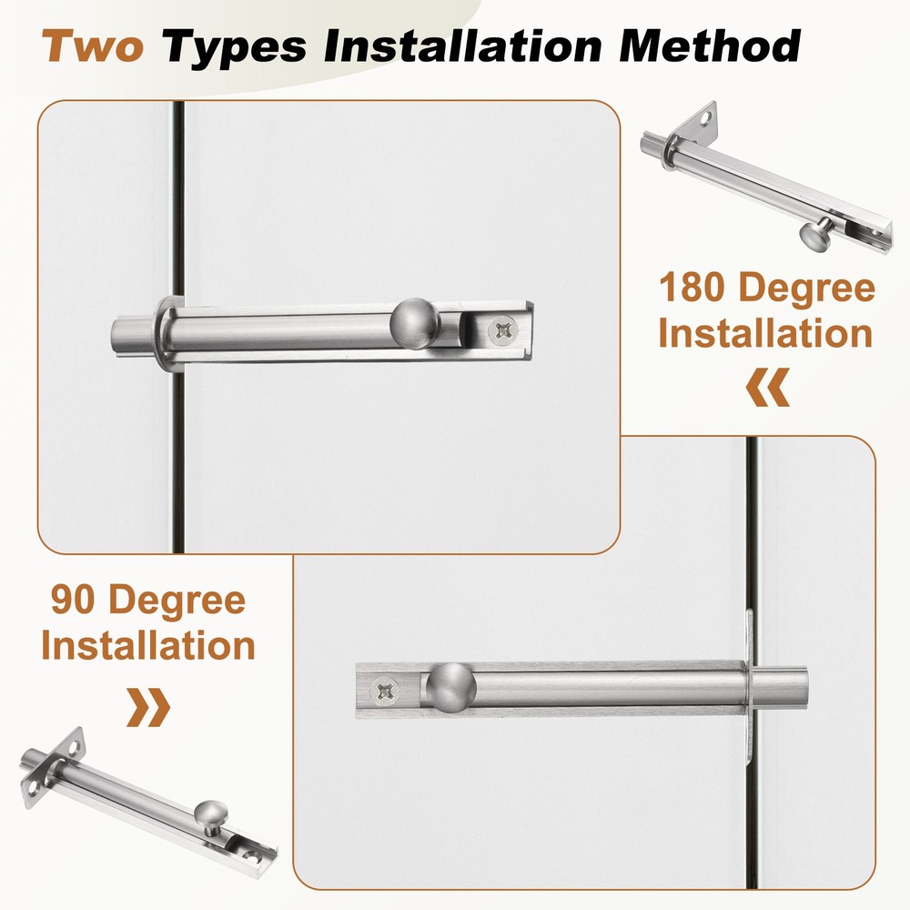 3" Solid Brass Surface Bolt, Brushed Slide Latch Door Lock, Red Bronze