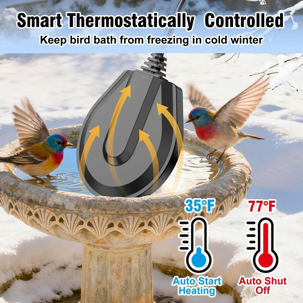 50W Bird Bath Heater De-Icer Thermostatic Cast Aluminum Winter Outdoor for Lawn