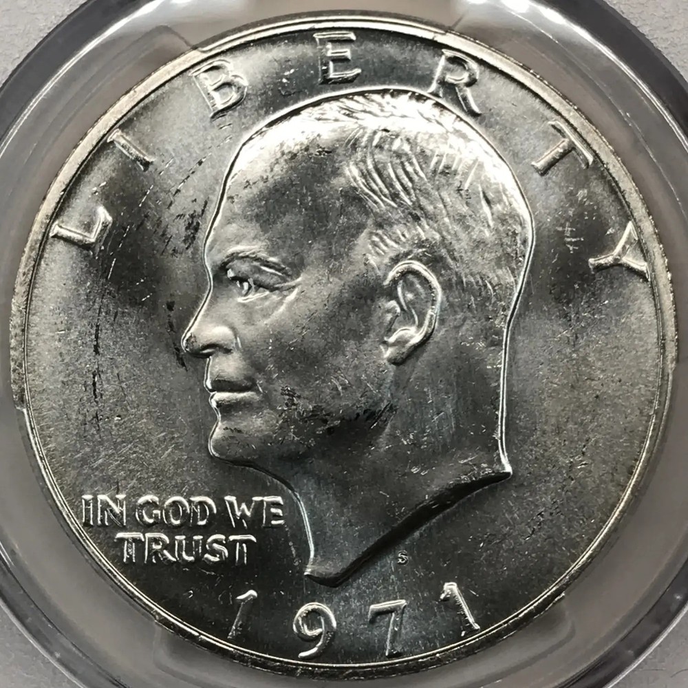 1971-S Silver Ike Eisenhower Dollar PCGS MS-64 Struck-Through Reverse Mint Error