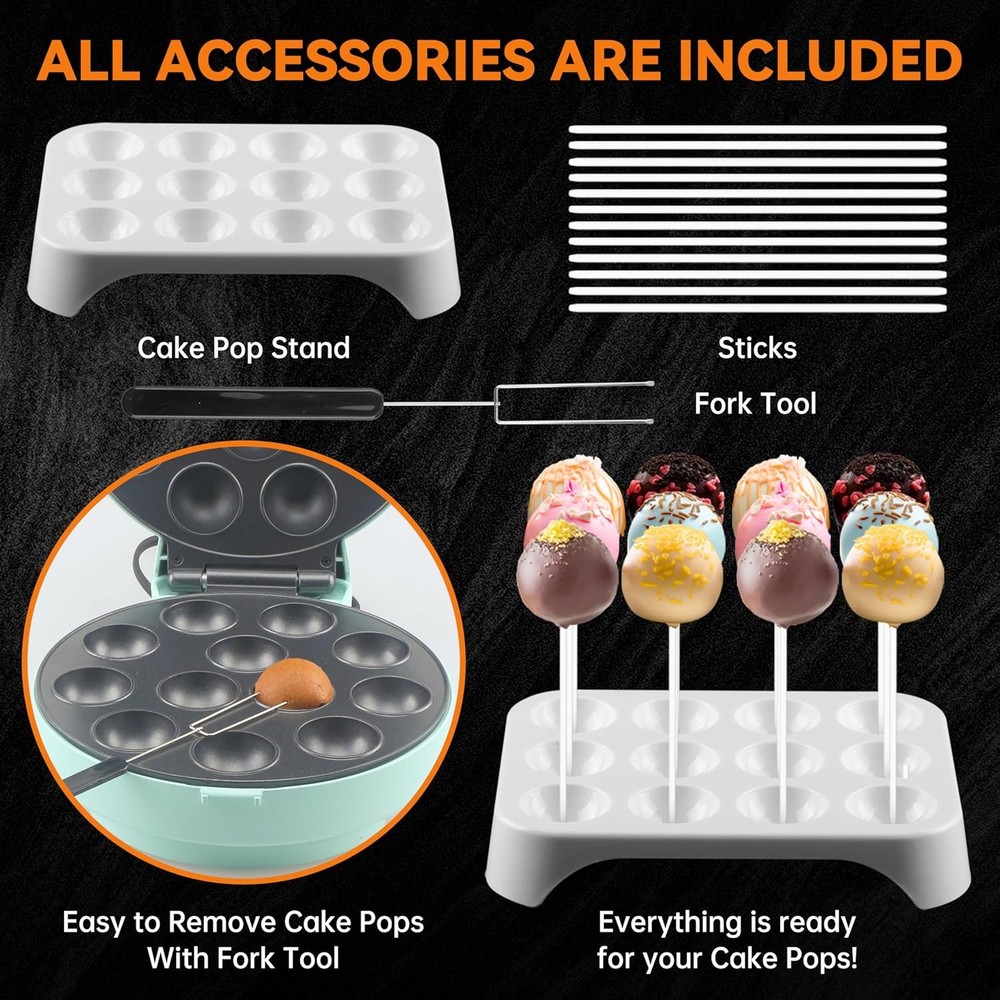 Cake Pop Maker Machine Set W/ Cake Pop Stand Sticks & Fork Tool 12 Cake Pops