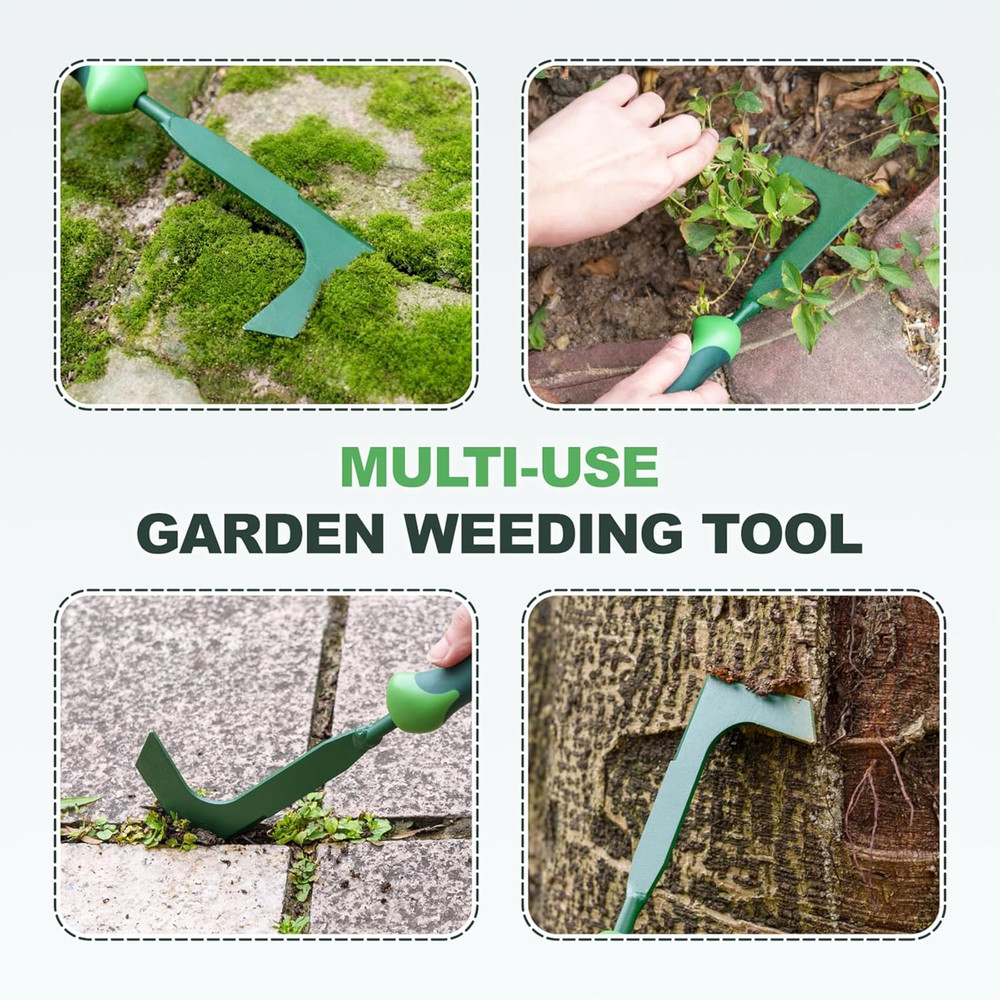 Crack Weeder, 11" L-Shaped Side-Walk Weed Puller with Ergonomic Rubber Handle, C