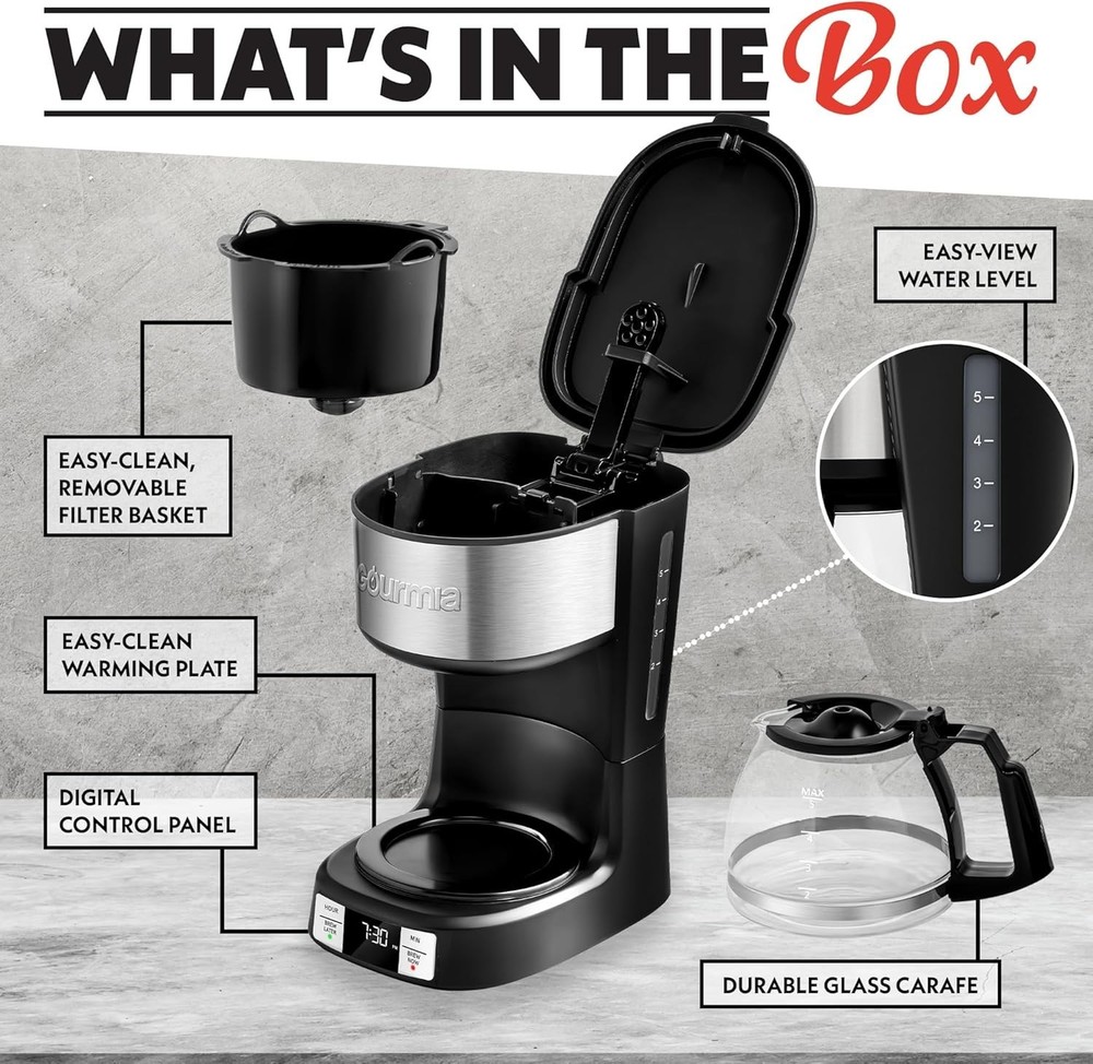 Drip Coffee Maker – 5 Cup, One-Touch Brew, Pause & Serve, Adjustable 4 Hr Kee...